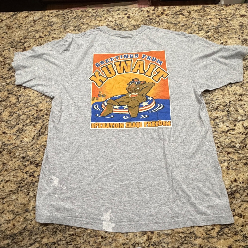 Vintage Operation Iraqi Freedom Kuwait Camel T-Shirt Mens XL Gray v